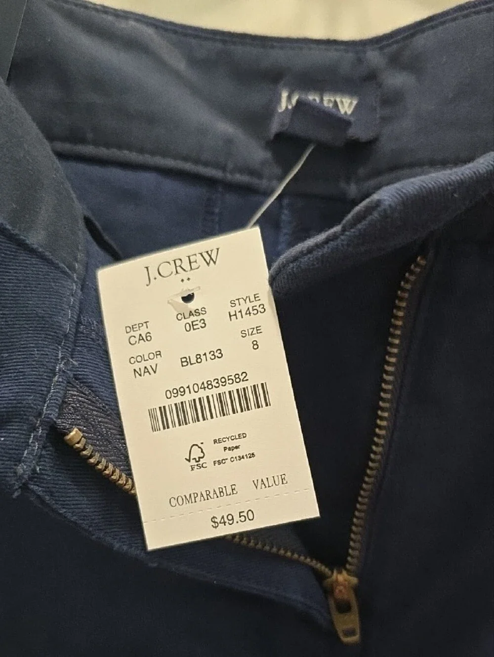 J. Crew Navy Cotton Blend Chino Shorts